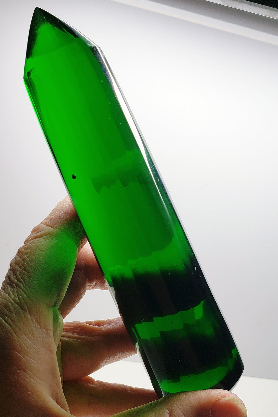Green Polished Andara Crystal Wand with rounded base (massage tool)