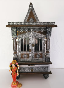 ABUNDANCE Shrine/temple/alter  Home Pooja Mandir Pure Silver Aluminum Sheets and oxidized copper accents