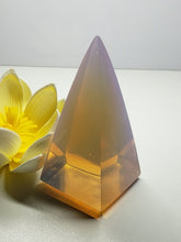Load image into Gallery viewer, Opalesence - Pink Andara Crystal Nubian Pyramid 3in x 1.5in