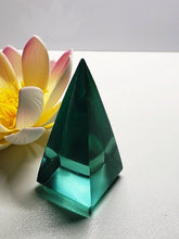 Load image into Gallery viewer, Teal w/ Earth Shaman Andara Crystal Nubian Pyramid 2.5in x 1.25in