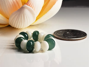 Chalcedony - Green + Coral - White Gem Healing Ring