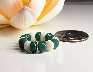 Chalcedony - Green + Coral - White Gem Healing Ring
