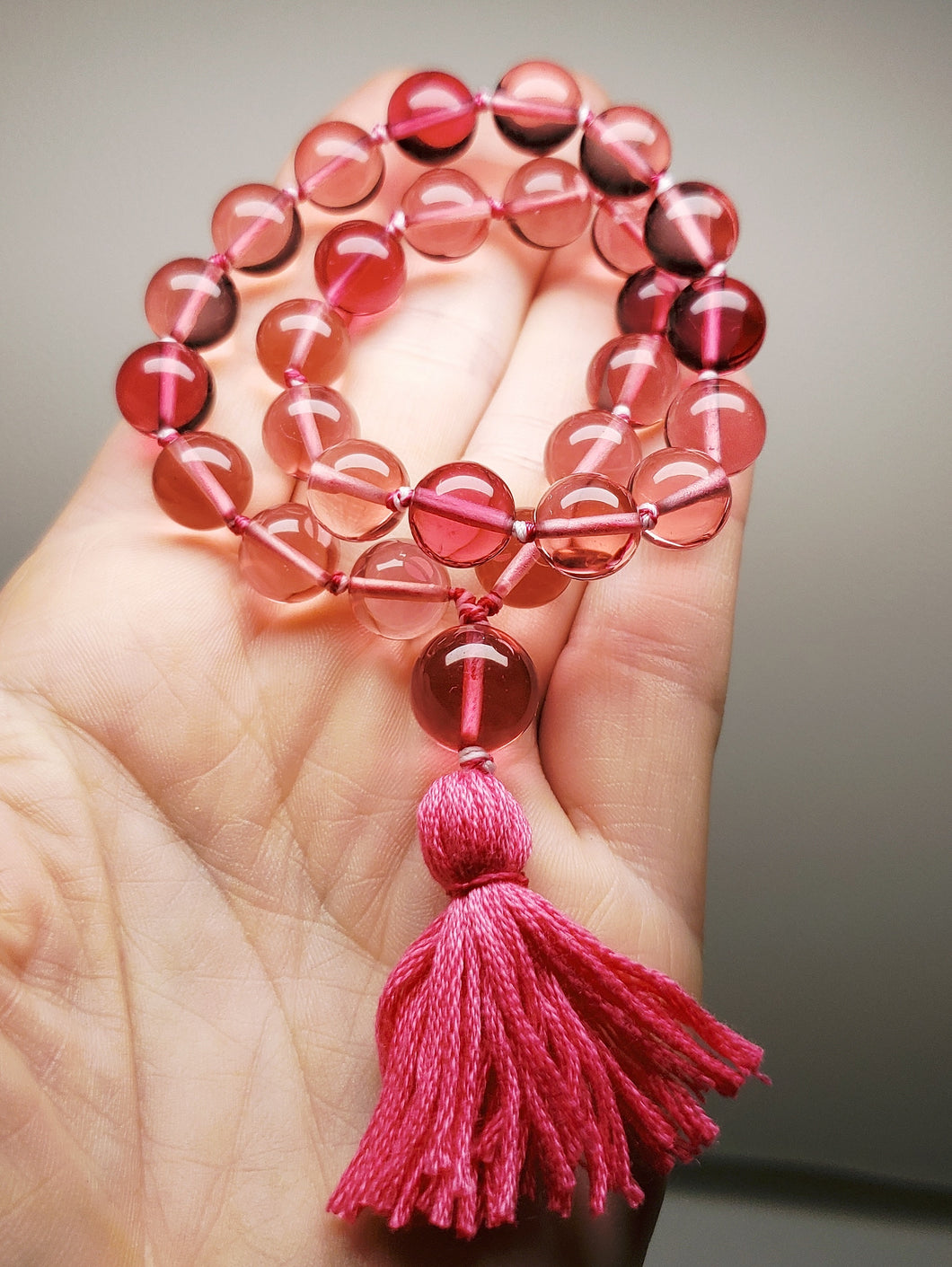 Andara Crystal Mala / Prayer Beads - Rose & Peach Pink